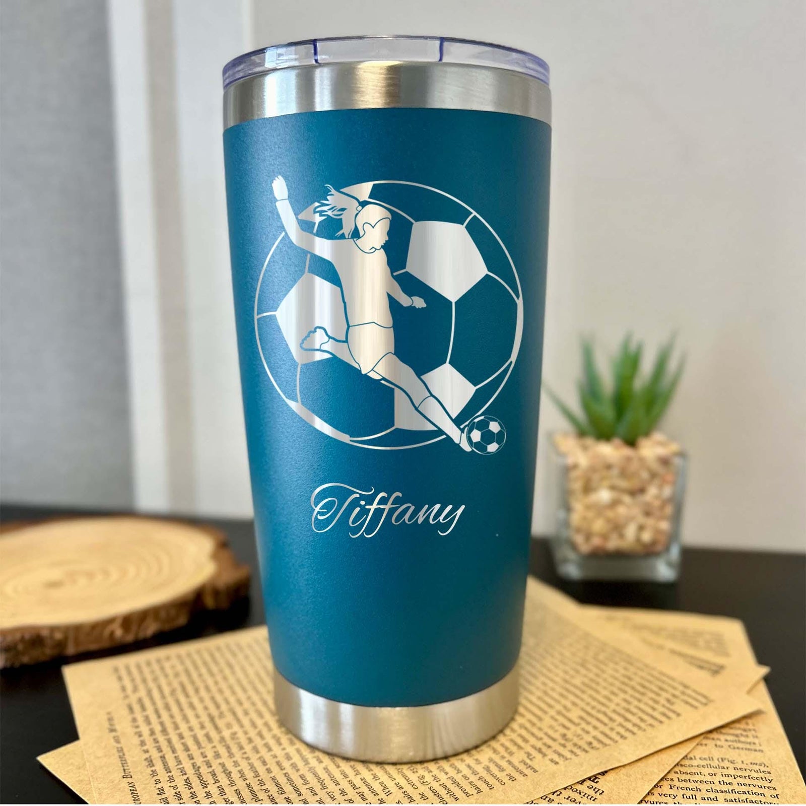 Soccer 20oz Engraved Tumbler – Stainless Steel, Soccer Design #1
