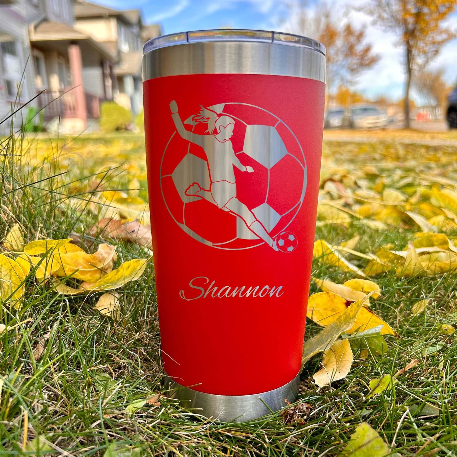 Soccer 20oz Engraved Tumbler – Stainless Steel, Soccer Design #1