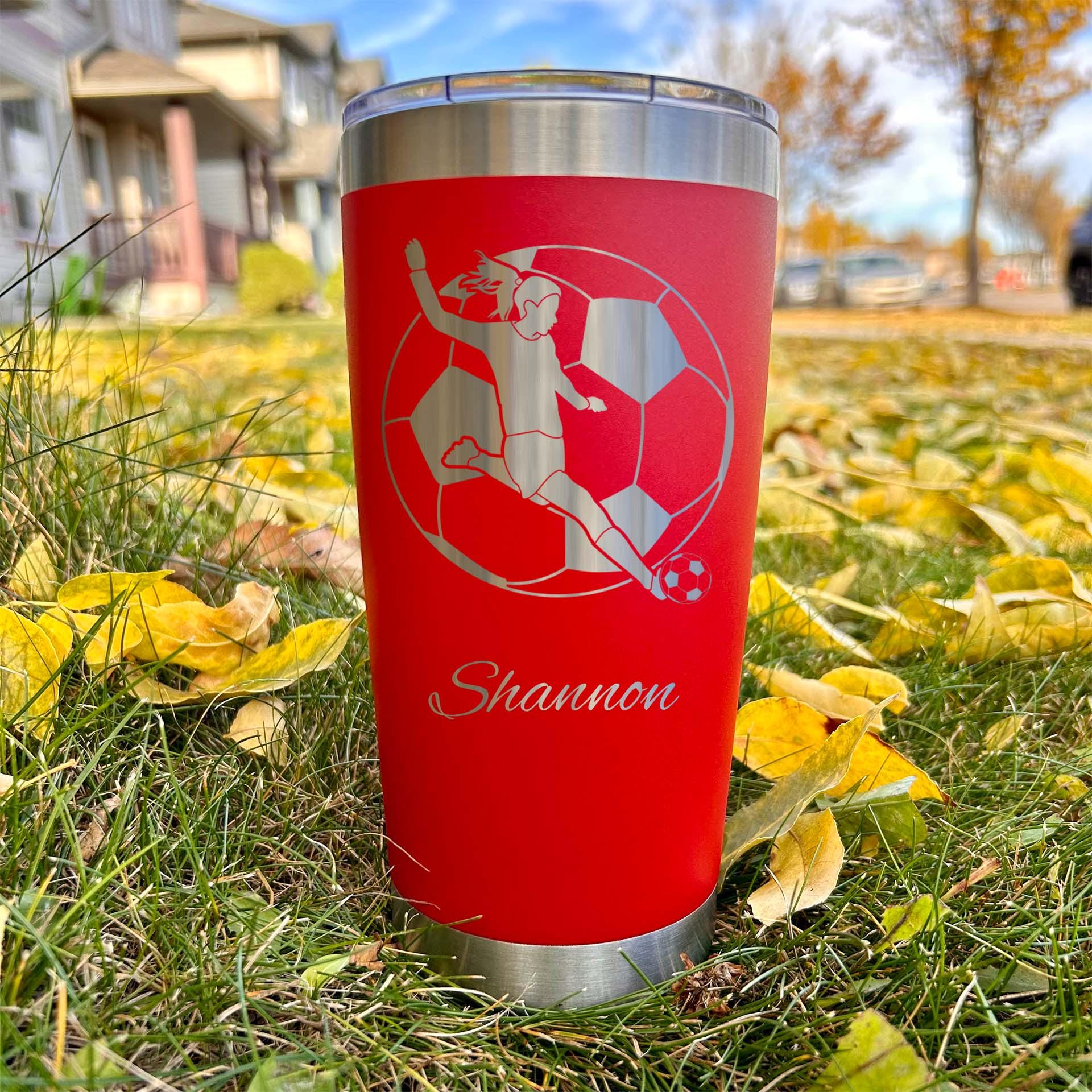 Soccer 20oz Engraved Tumbler – Stainless Steel, Soccer Design #1