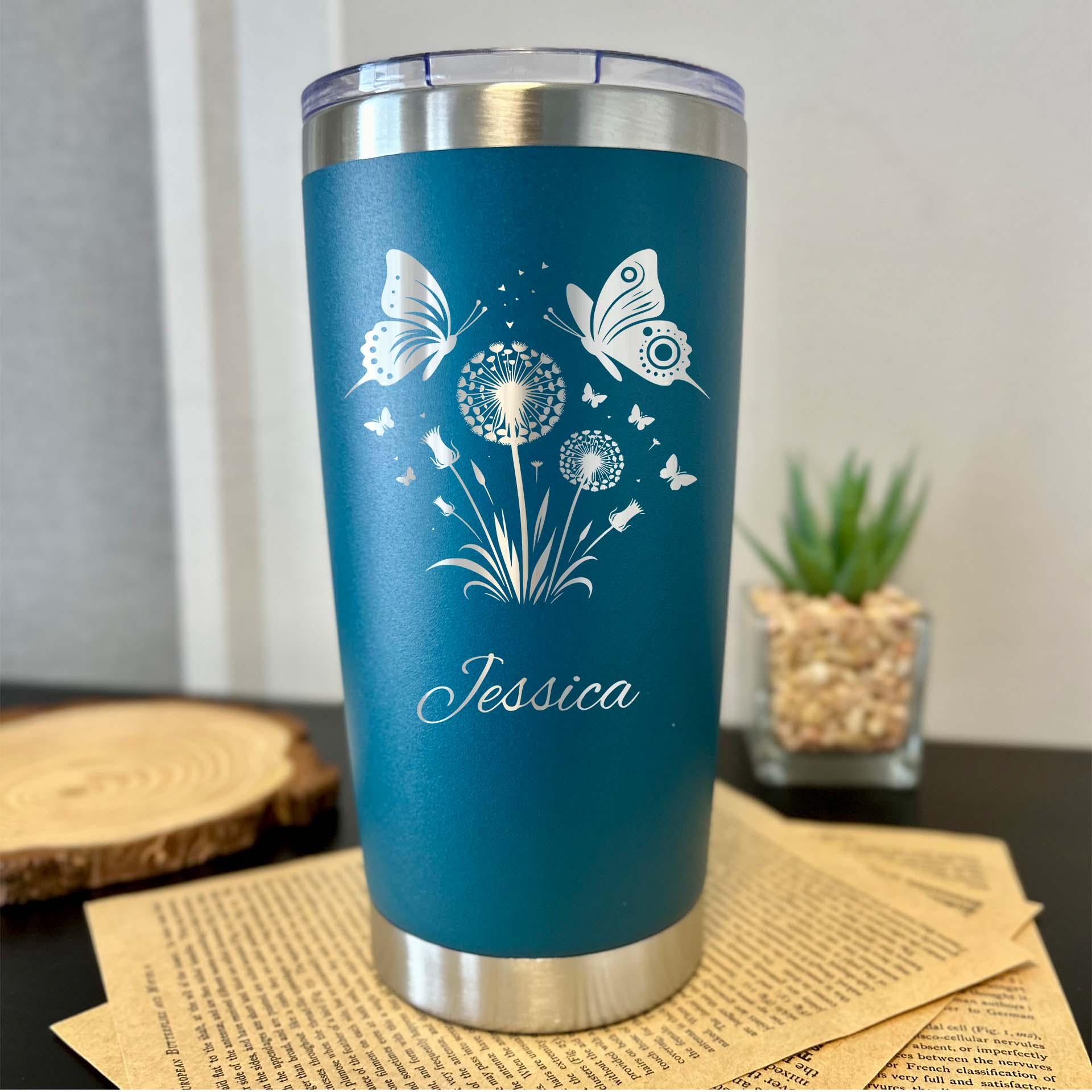 Butterfly 20oz Engraved Tumbler – Stainless Steel, Butterfly Design #2