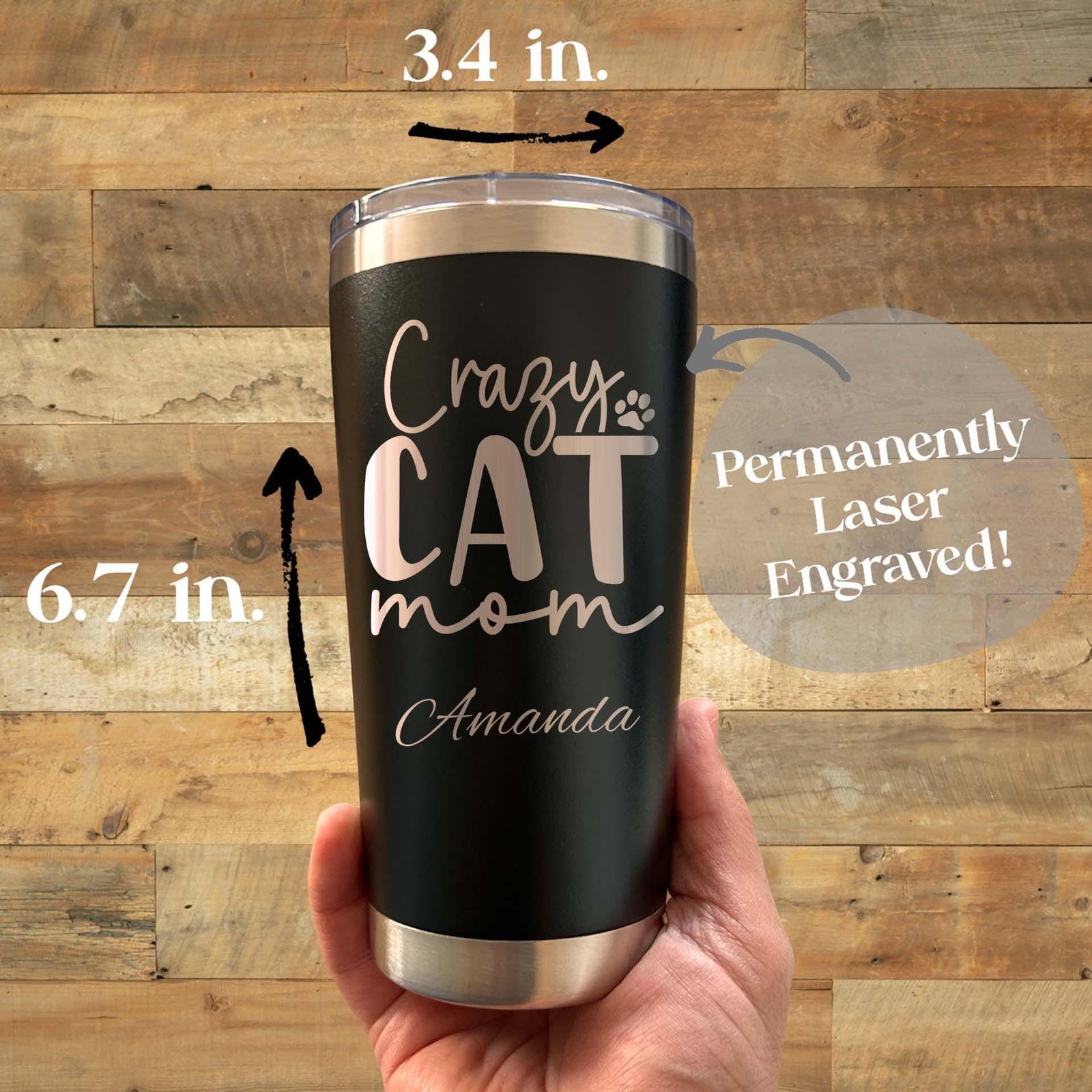 Cat Mom 20oz Engraved Tumbler – Stainless Steel, Saying #76