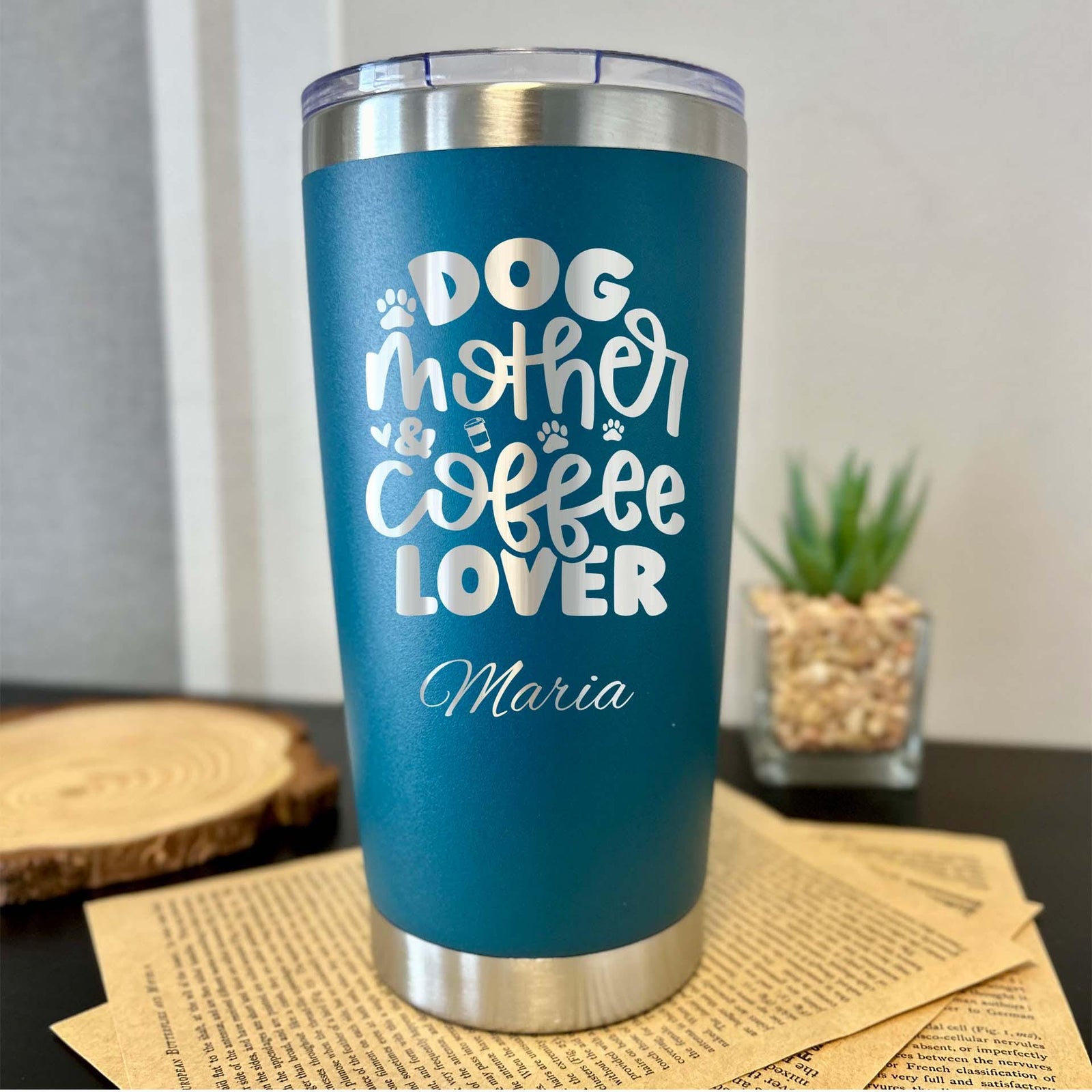 Dog Mom 20oz Engraved Tumbler – Stainless Steel, Saying #75