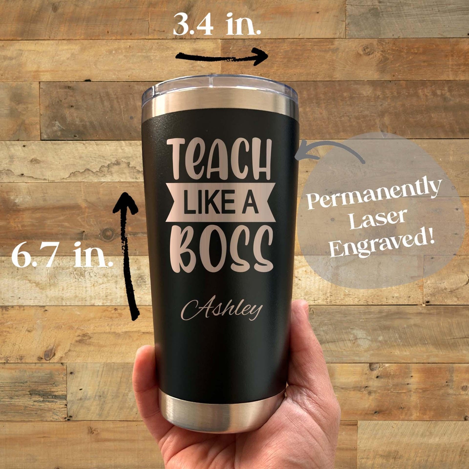 Teacher Boss 20oz Engraved Tumbler – Stainless Steel, Saying #8