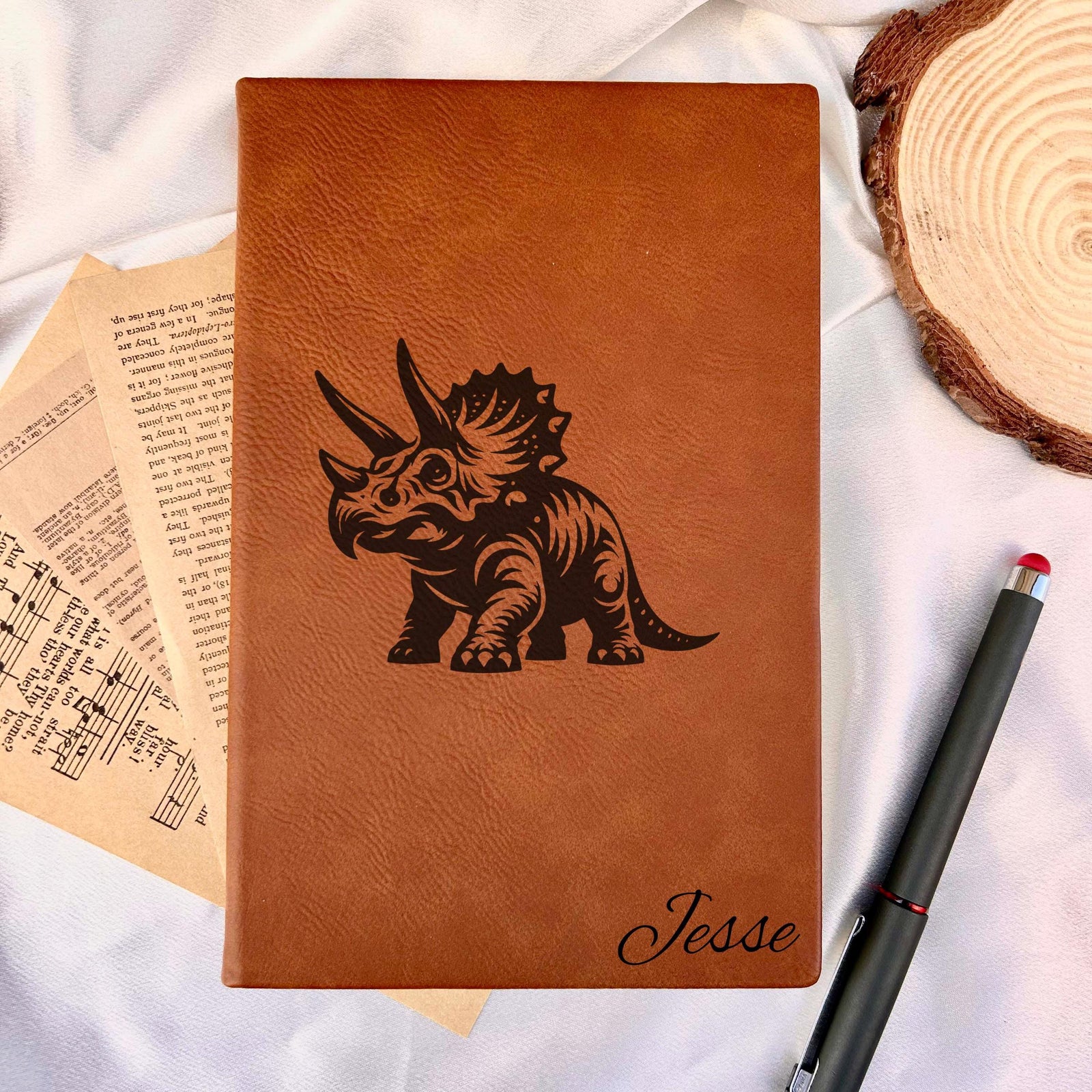 Triceratops Custom Journal – Hardcover Soft Leather, Design #109