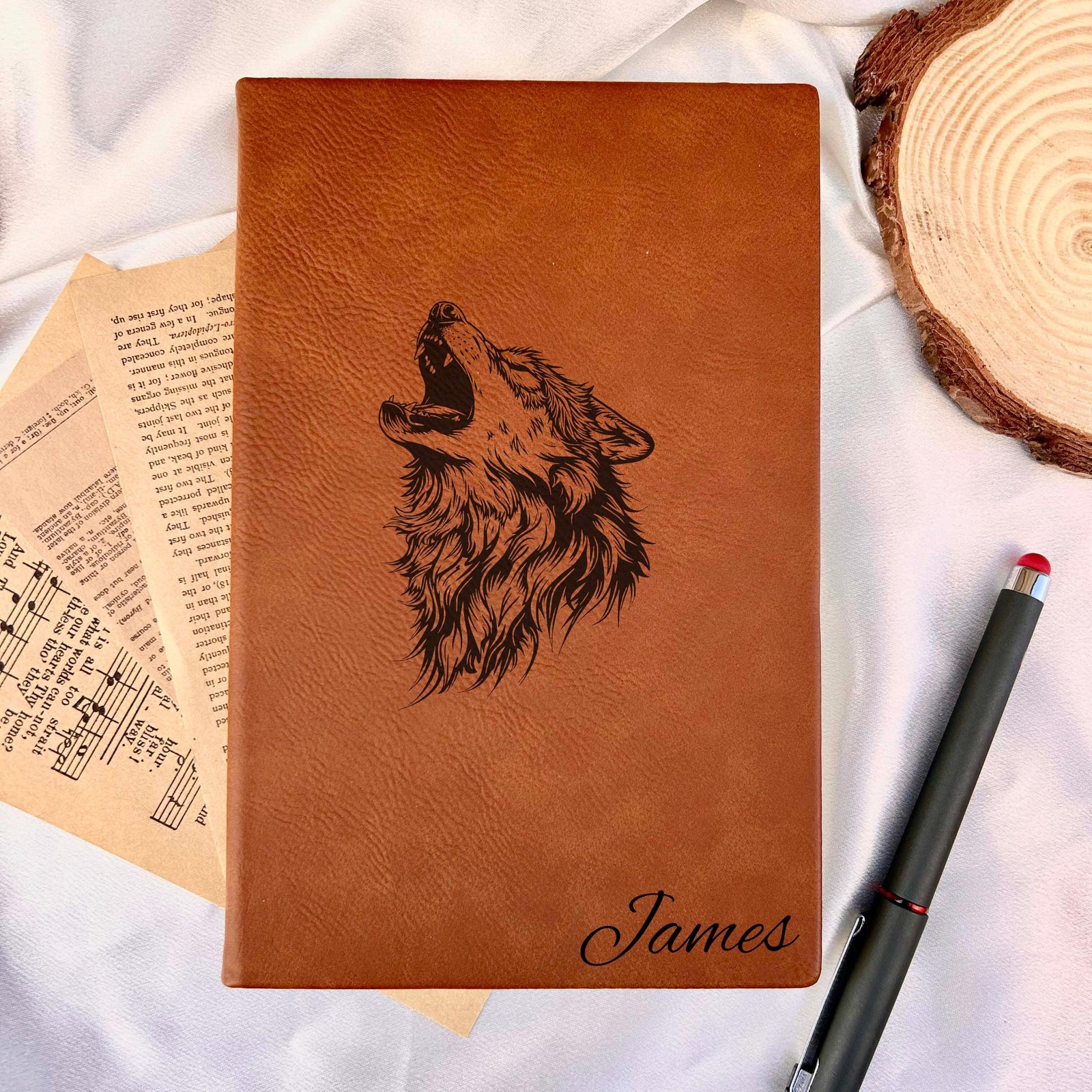 Wolf Custom Journal – Hardcover Soft Leather, Design #111