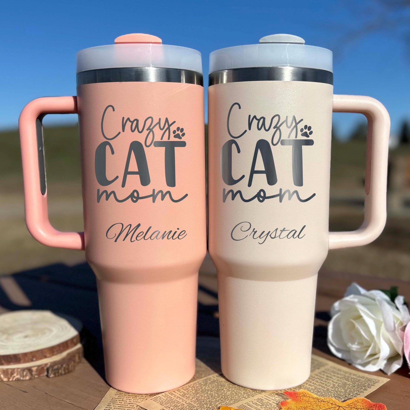 Cat Mom 40oz Engraved Tumbler – Stainless Steel, Saying #76