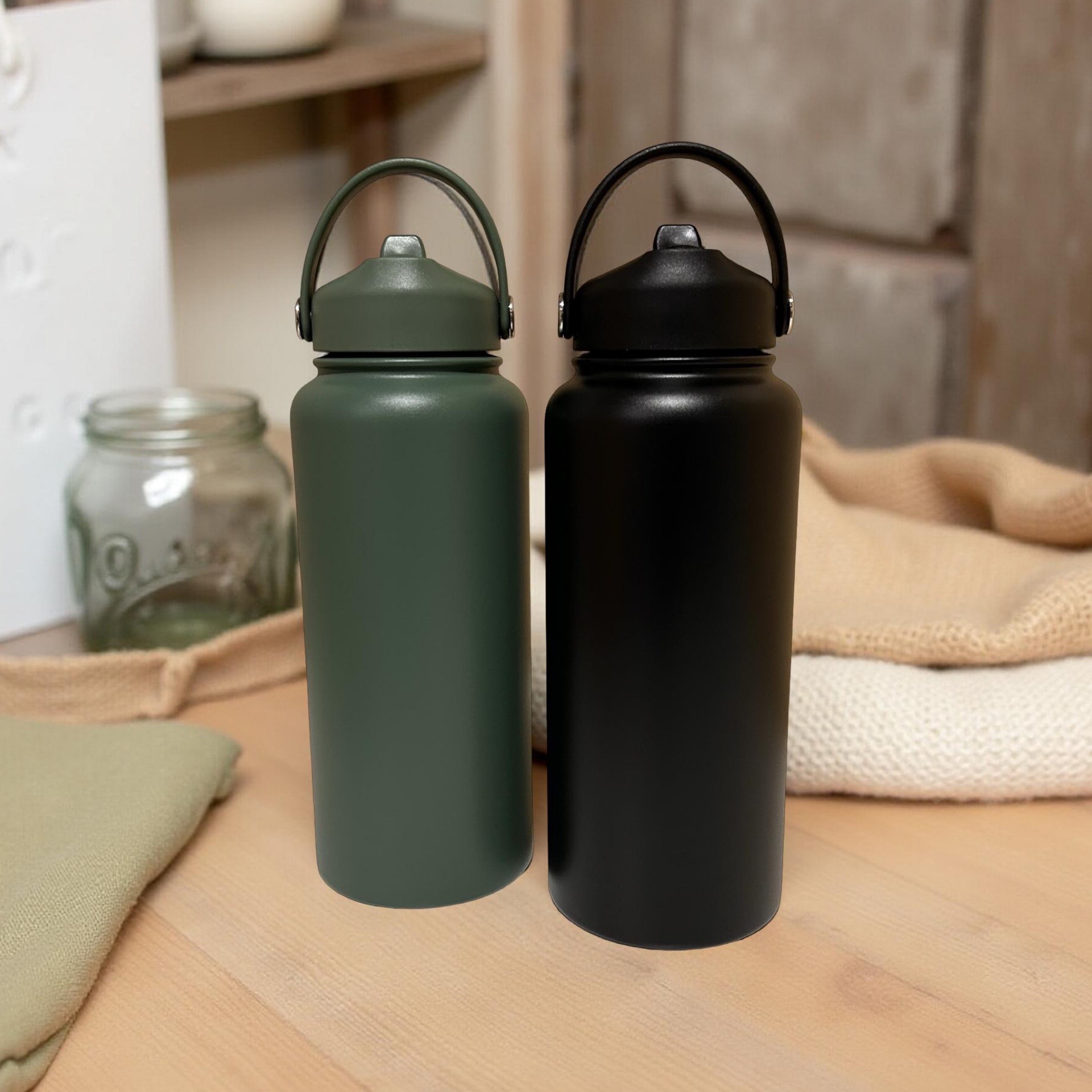 Personalized Stainless Steel 32oz Water Bottle in Army Green