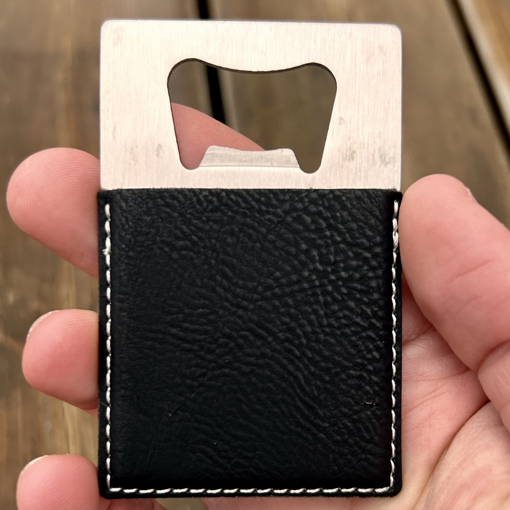 Personalized Leather Bottle Opener Keychain in Black