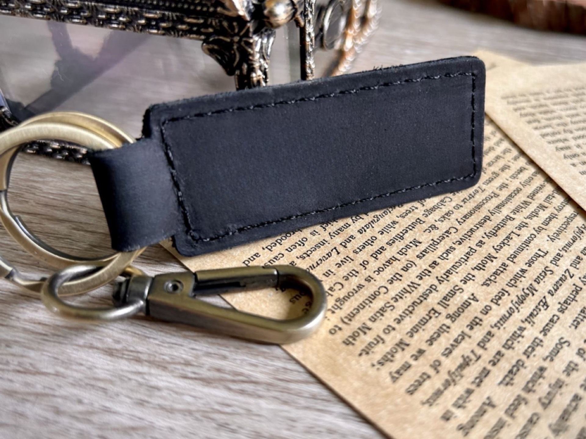 Personalized Leather Keychain in Black