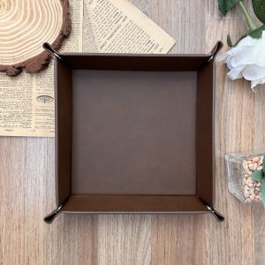 Personalized Leather Tray in Dark Brown